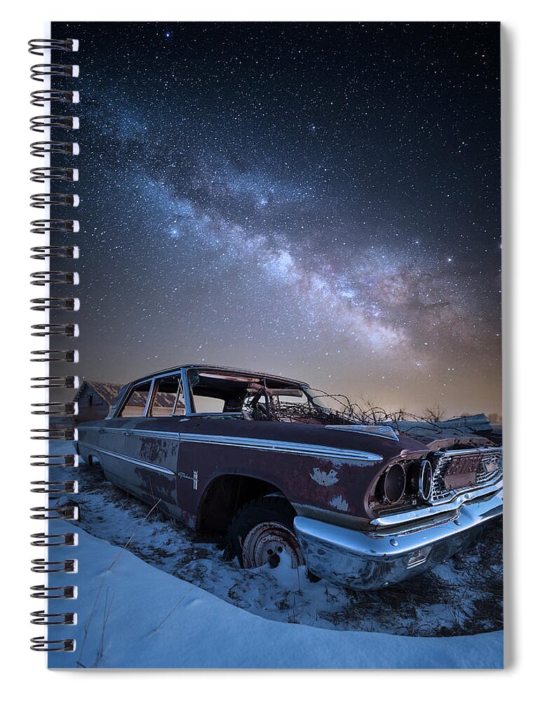 Sky Cold Night Old Lights Stars Snow Usa 500px Abandoned Universe Long Exposure Space Rust Spiral Notebook featuring the photograph Galaxie 500 by Aaron J Groen