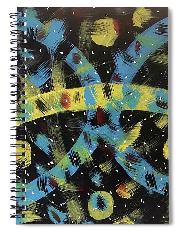 Galaxy Spiral Notebook featuring the painting Galaxy of Moons by Kathy Marrs Chandler