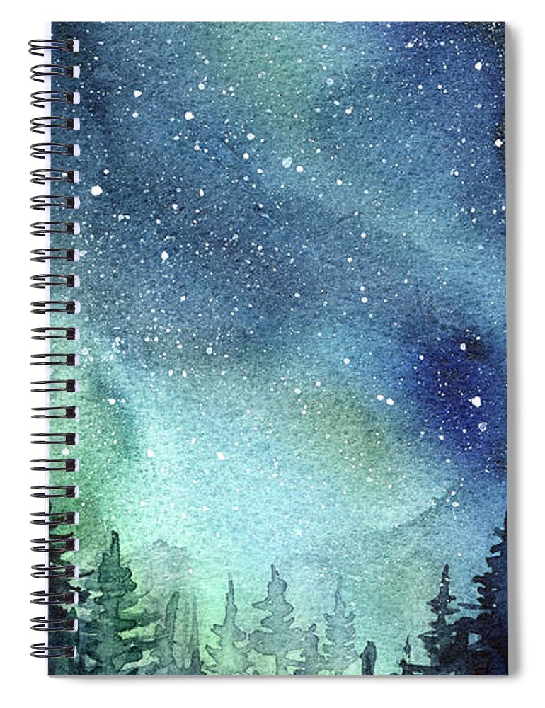 Galaxy Watercolor Aurora Painting Spiral Notebook