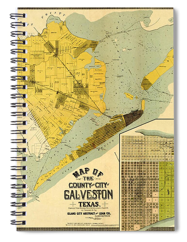 Texas Spiral Notebook featuring the digital art Galveston County and City 1891 by Texas Map Store