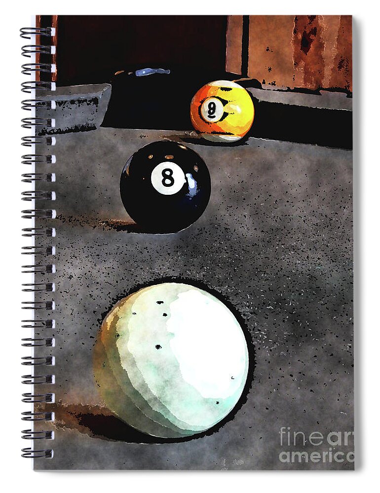 Pool Spiral Notebook featuring the digital art Game Over by Phil Perkins