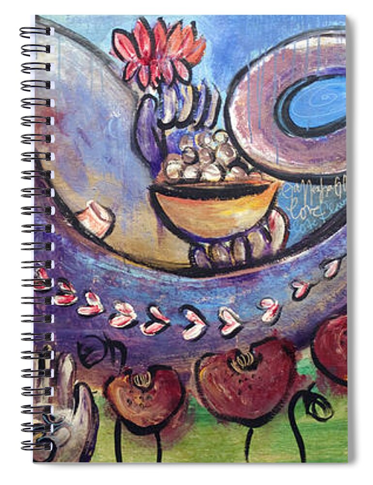 Purple Spiral Notebook featuring the painting Ganesha with Poppies by Laurie Maves ART