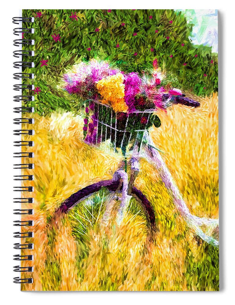 Bicycle Spiral Notebook featuring the painting Garden Bicycle Print by Tina LeCour