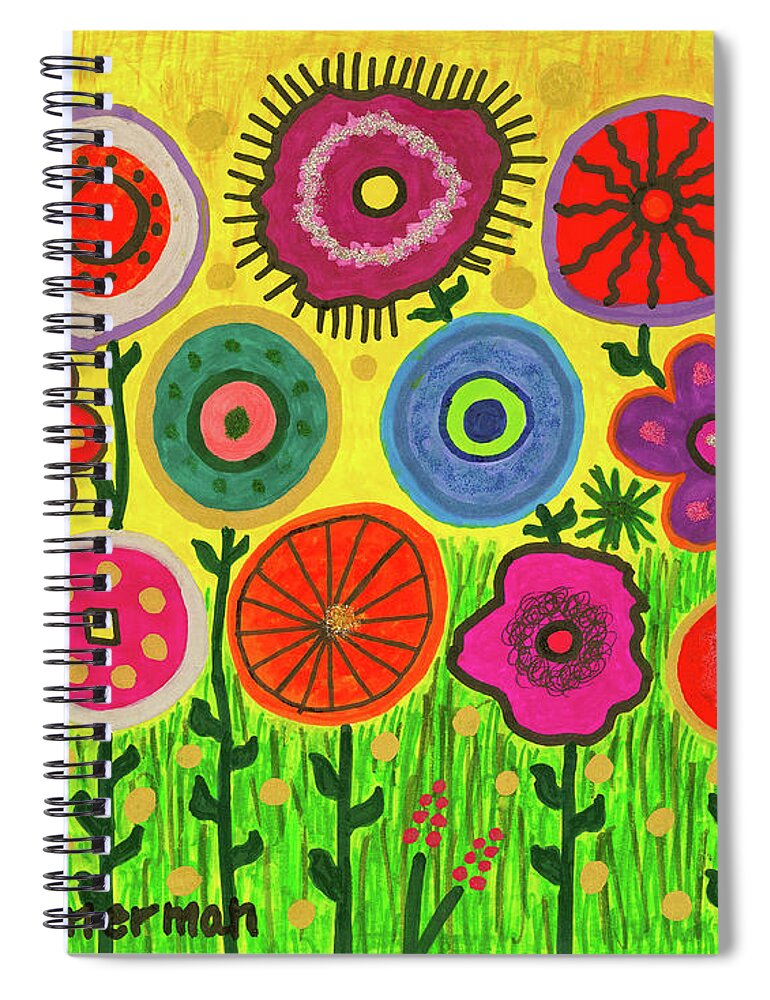 Original Drawing Spiral Notebook featuring the drawing Garden Extravaganza by Susan Schanerman