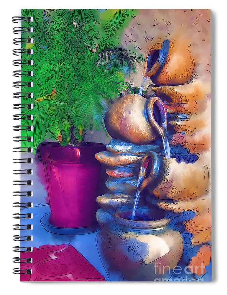 Fountain Spiral Notebook featuring the digital art Garden Fountain by Kirt Tisdale