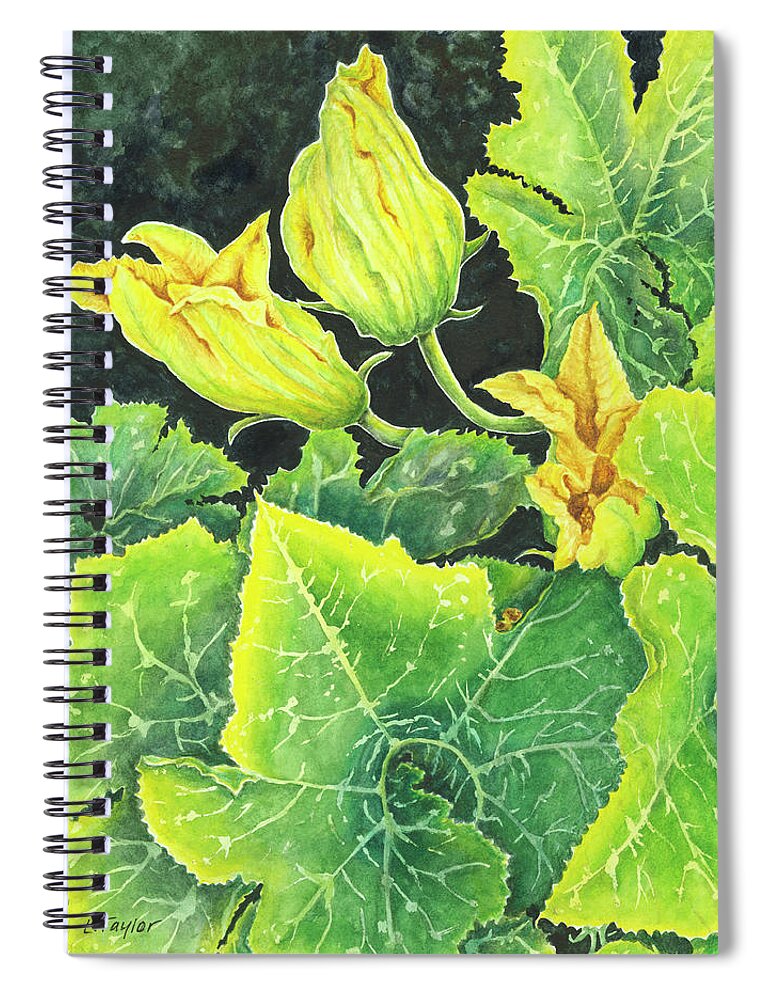Zucchini Spiral Notebook featuring the painting Garden Glow by Lori Taylor