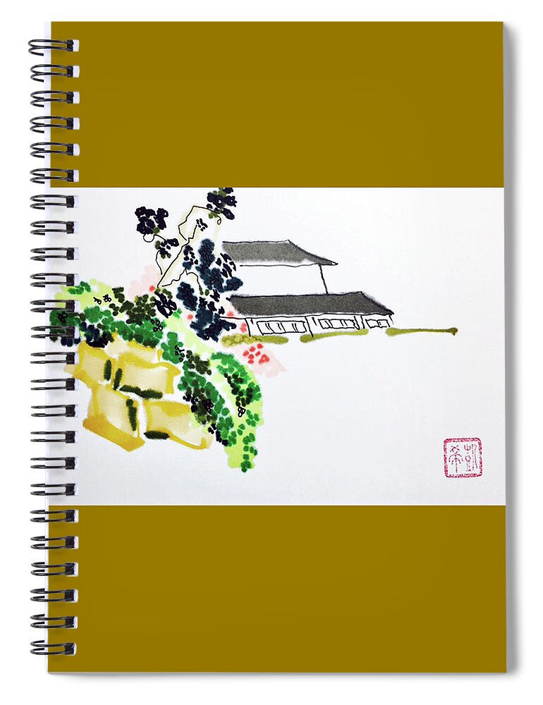 Sumi Spiral Notebook featuring the painting Garden House by Casey Shannon