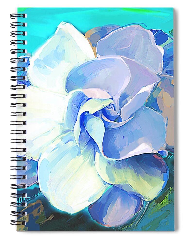 Gardenia Spiral Notebook featuring the painting Gardenia 3 Teal by Jackie Medow-Jacobson