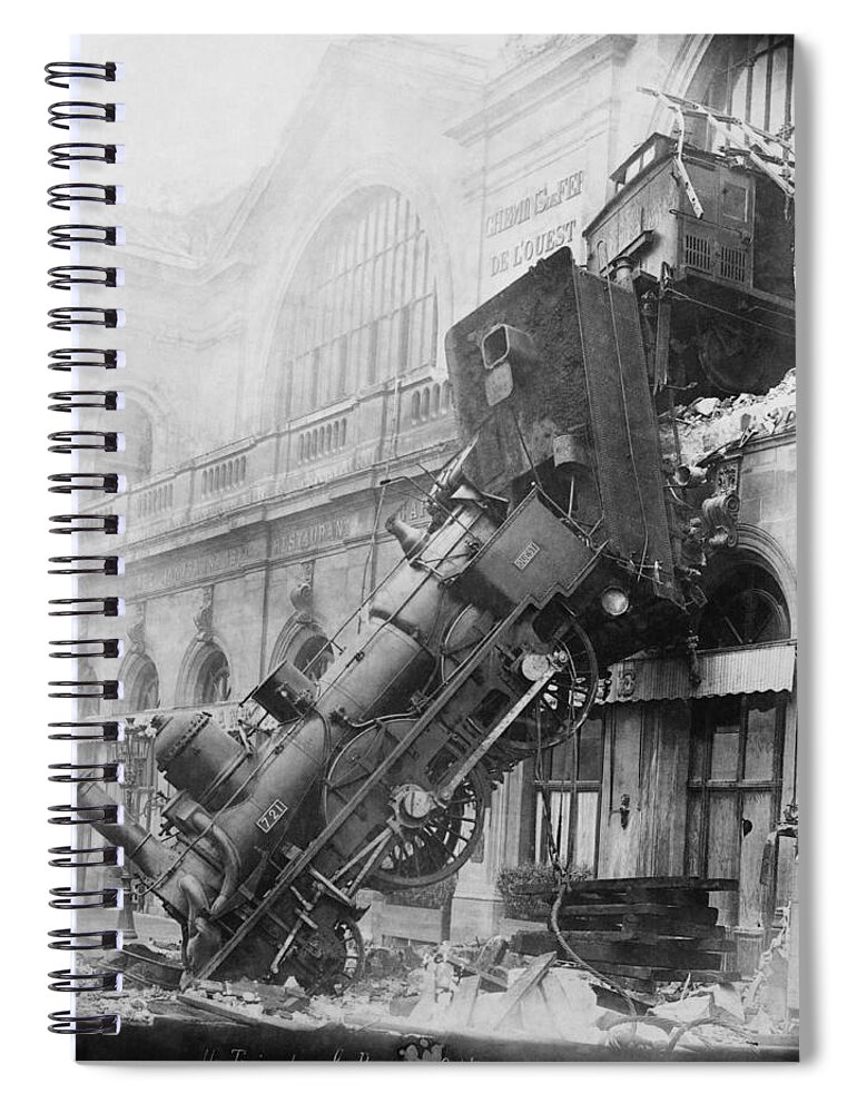 Historic Spiral Notebook featuring the photograph Gare Montparnasse Train Wreck 1895 by Photo Researchers