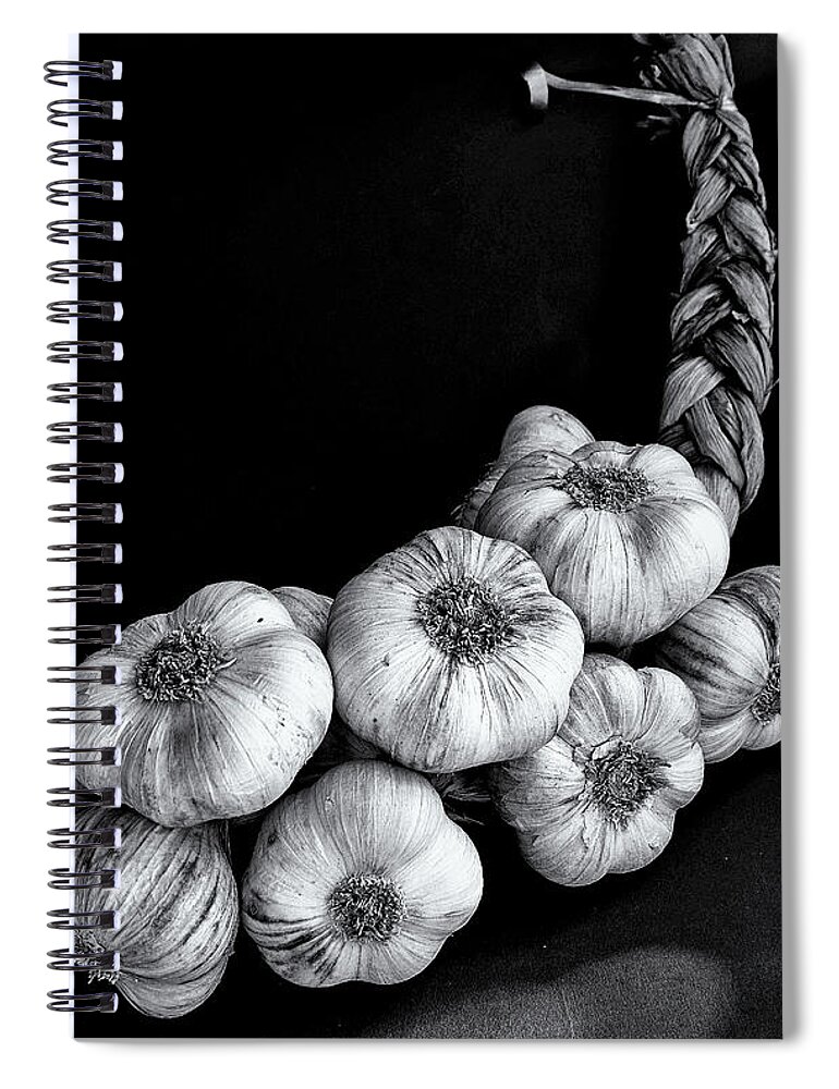 Garlic Spiral Notebook featuring the photograph Garlic from France Monochrome by Jeff Townsend