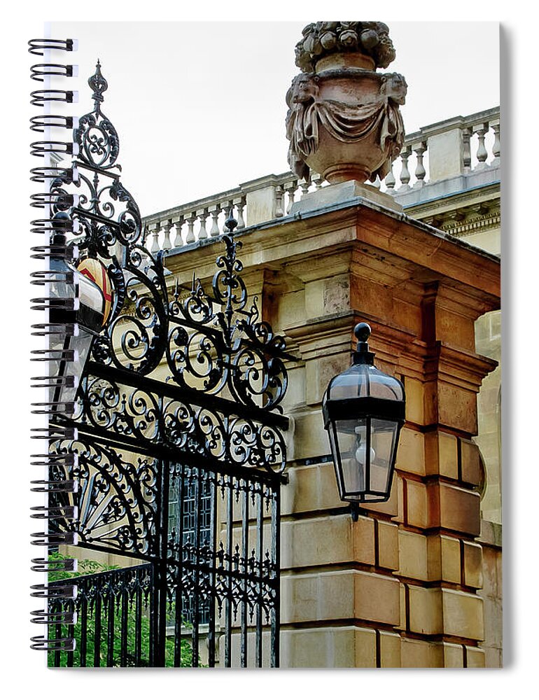 Gate Spiral Notebook featuring the photograph Gate to Clare College. Cambridge. by Elena Perelman