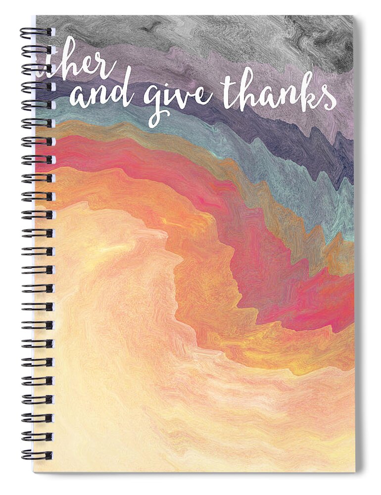 Harvest Spiral Notebook featuring the mixed media Gather and Give Thanks- Abstract Art by Linda Woods by Linda Woods