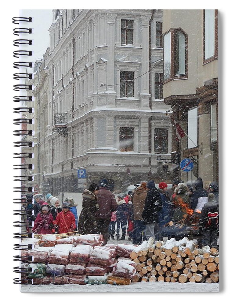 Riga Spiral Notebook featuring the photograph Gathering in Riga square by Margaret Brooks