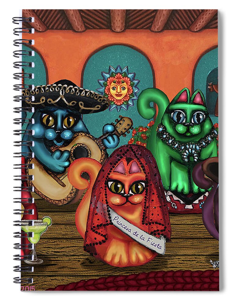 Hispanic Art Spiral Notebook featuring the painting Gatos de Santa Fe by Victoria De Almeida