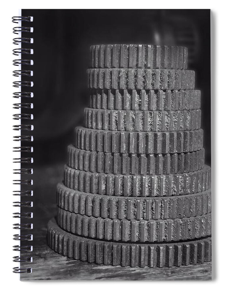 Gears Spiral Notebook featuring the photograph Black and White Gears by Maggy Marsh