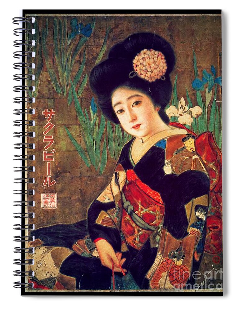 Geisha Girl Spiral Notebook featuring the painting Geisha Portrait - 1912 Japanese Beer Promotion Painting by Ian Gledhill