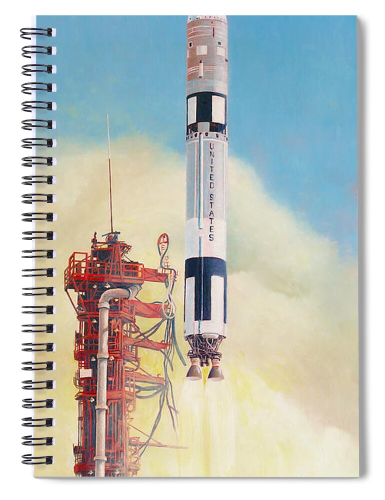 Aerospace Spiral Notebook featuring the painting Gemini-Titan Launch by Douglas Castleman