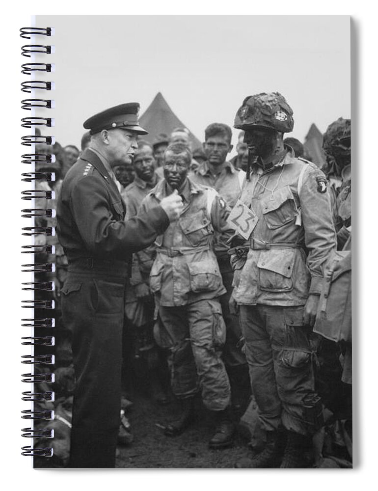 101st Airborne Division Spiral Notebook featuring the photograph General Eisenhower on D-Day by War Is Hell Store