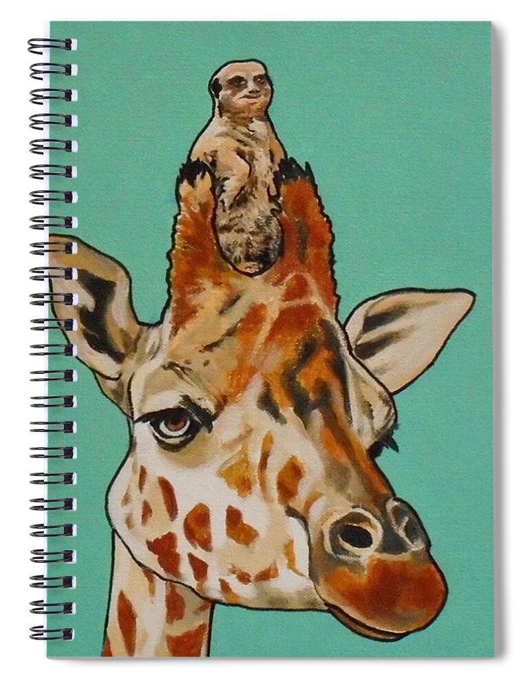 Giraffe And Meerkat Spiral Notebook featuring the painting Gerald the Giraffe by Sharon Cromwell