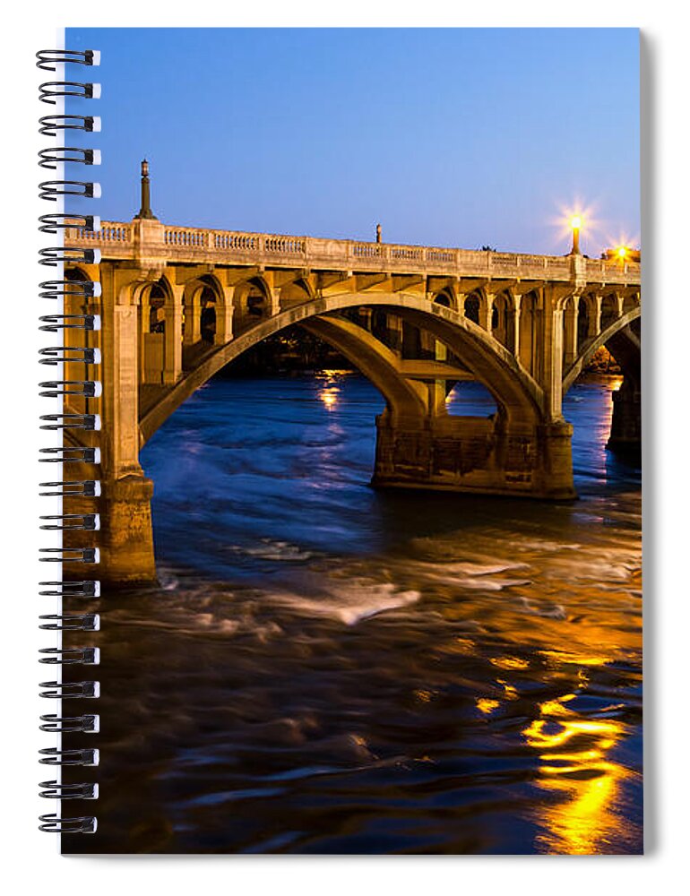 Gervais Street Bridge Spiral Notebook featuring the photograph Gervais Street Bridge at Twilight by Charles Hite