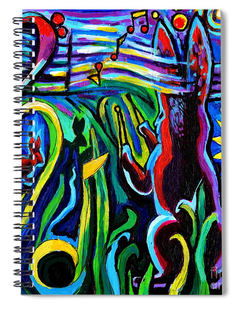 Rabbit Spiral Notebook featuring the painting Rabbit Conducting A Mid-Summer Nights Symphony by Genevieve Esson