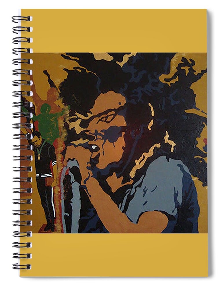 Bob Marley Spiral Notebook featuring the painting Get Up Stand Up by Rachel Natalie Rawlins