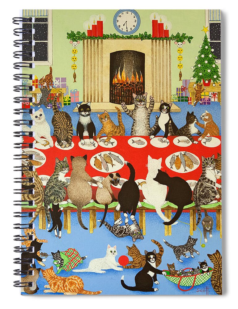 Christmas Spiral Notebook featuring the painting Getting Together by Pat Scott