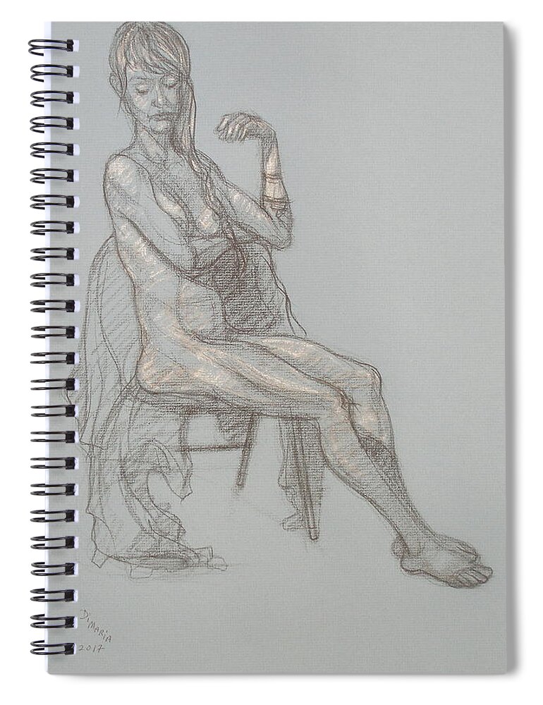 Realism Spiral Notebook featuring the drawing Gina Seated 1 by Donelli DiMaria