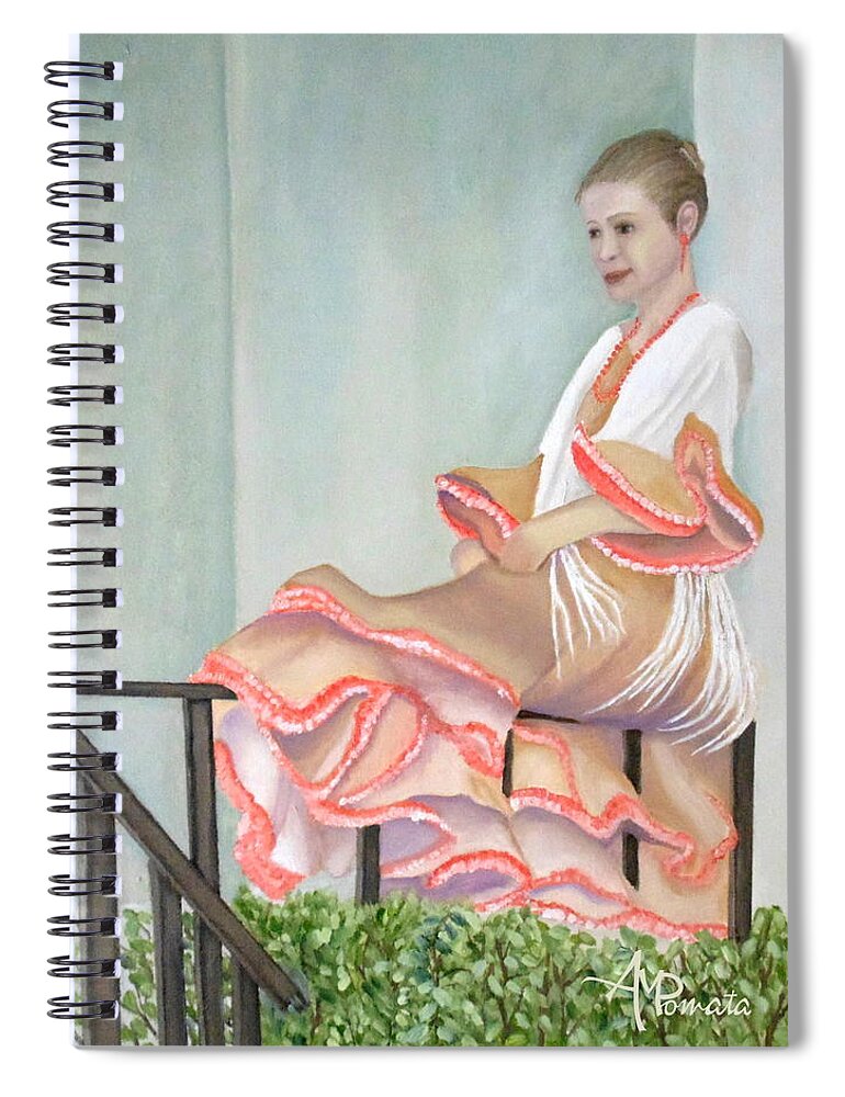 Flamenco Spiral Notebook featuring the painting Girl In Flamenco Dress by Angeles M Pomata