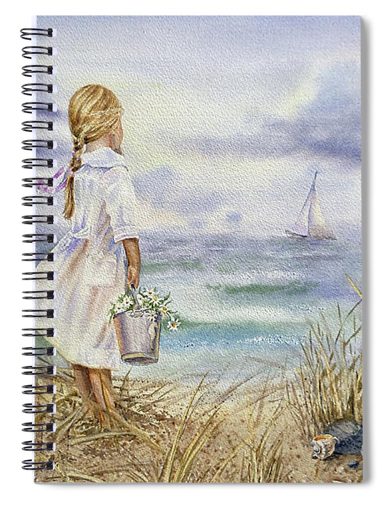 Girl Spiral Notebook featuring the painting Girl And Ocean Watercolor by Irina Sztukowski