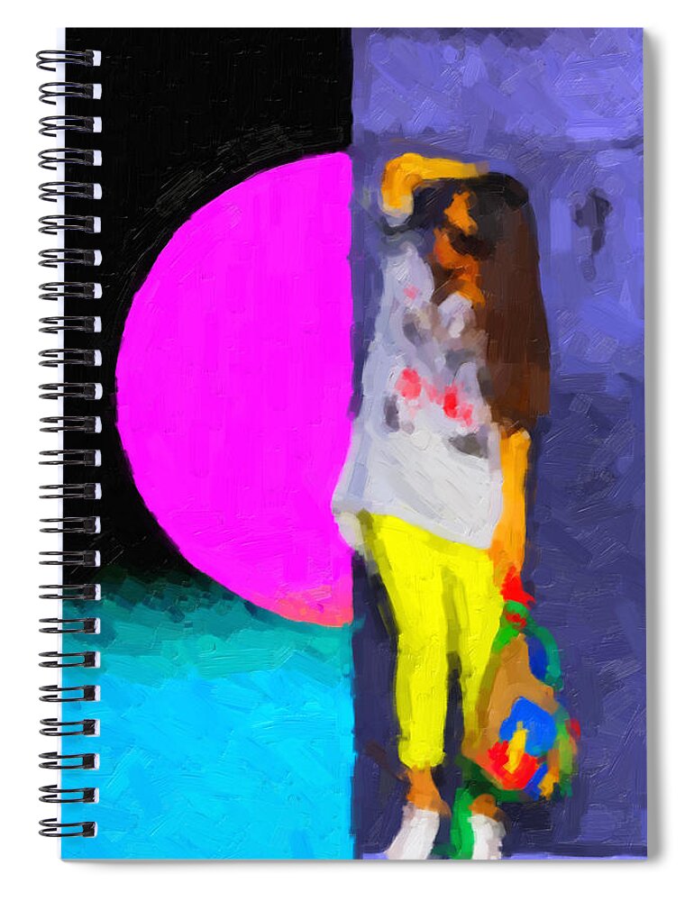 'hey Spiral Notebook featuring the digital art Girl Wearing Yellow Jeans by Serge Averbukh