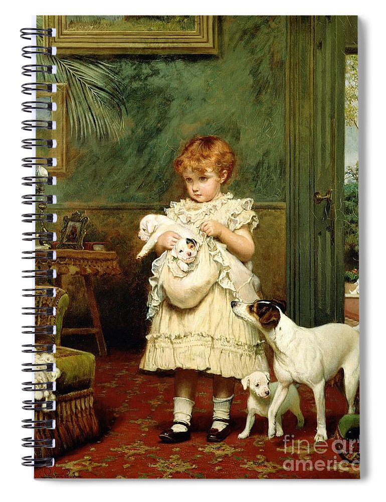 Girl With Dogs Spiral Notebook featuring the painting Girl with Dogs by Charles Burton Barber