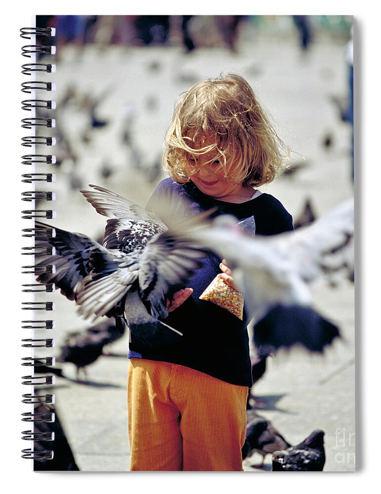 Children Spiral Notebook featuring the photograph Girl with Pigeons by Heiko Koehrer-Wagner