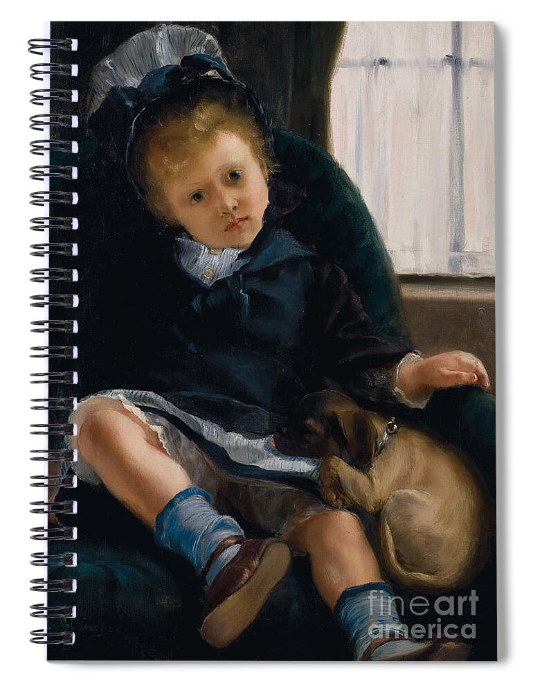 Puppy Spiral Notebook featuring the painting Girl With Puppy by Jacques-Emile Blanche