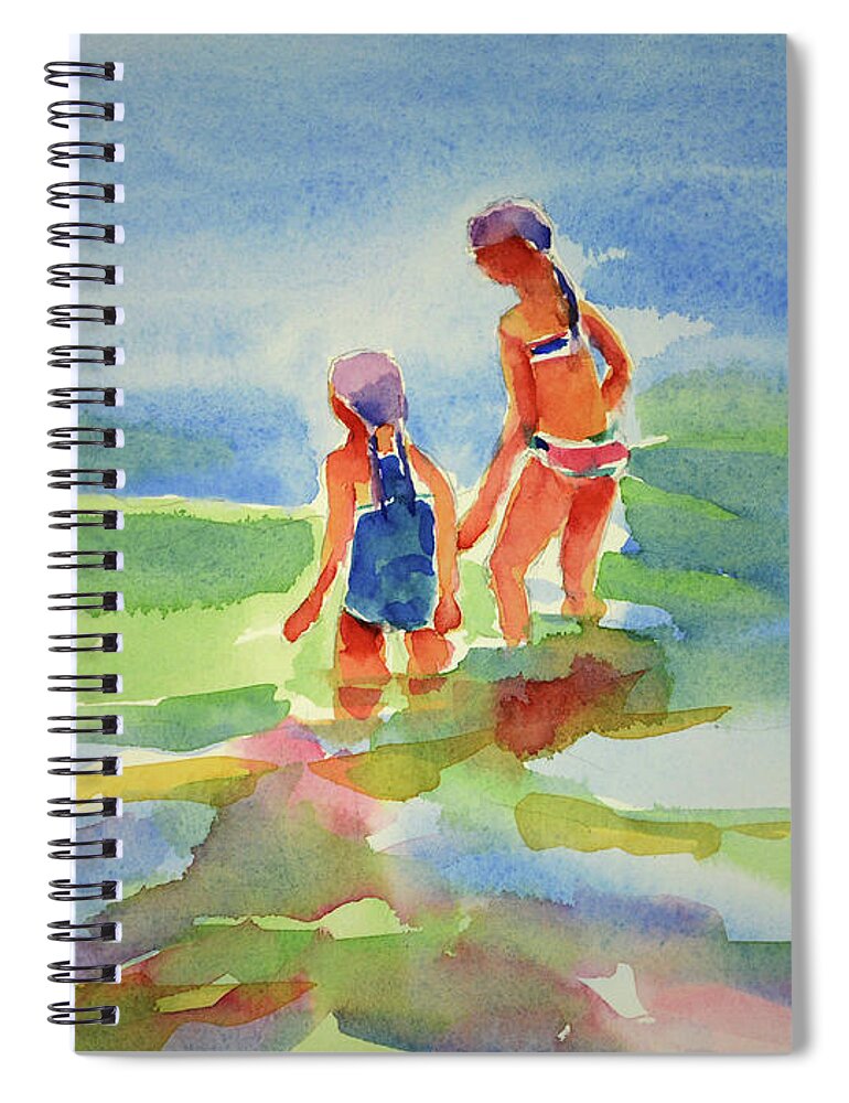 Paintings Spiral Notebook featuring the painting Girlfriends at the ocean by Julianne Felton