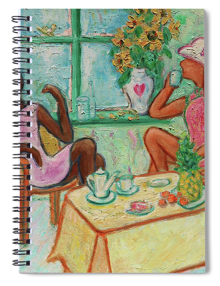 Figurative Spiral Notebook featuring the painting Girlfriends' Teatime V by Xueling Zou