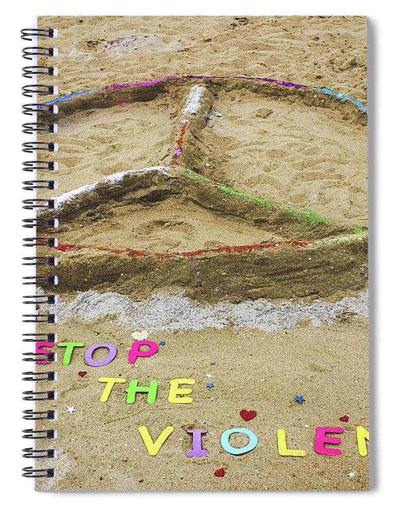 Peace Spiral Notebook featuring the photograph Give Peace a Chance - Sand Art by Colleen Kammerer