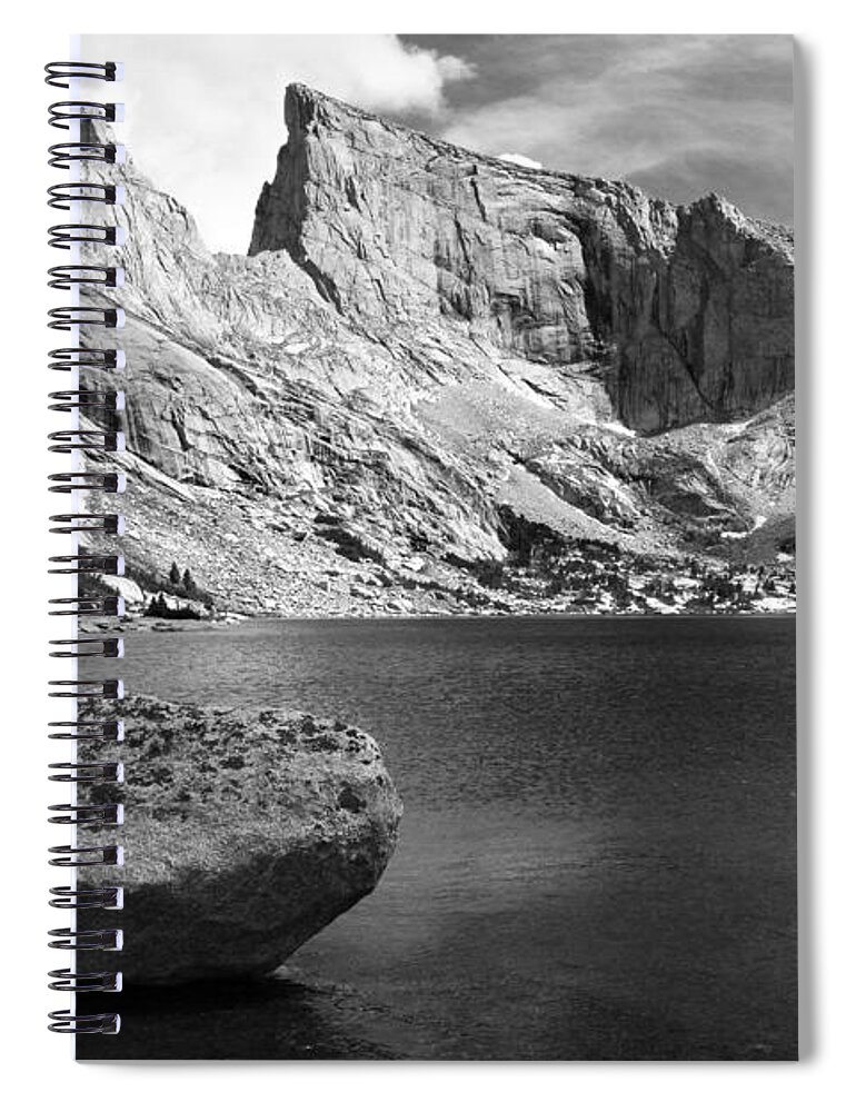 Wyoming Spiral Notebook featuring the photograph Glacial Erratic at Deep Lake Black and White by Brett Pelletier