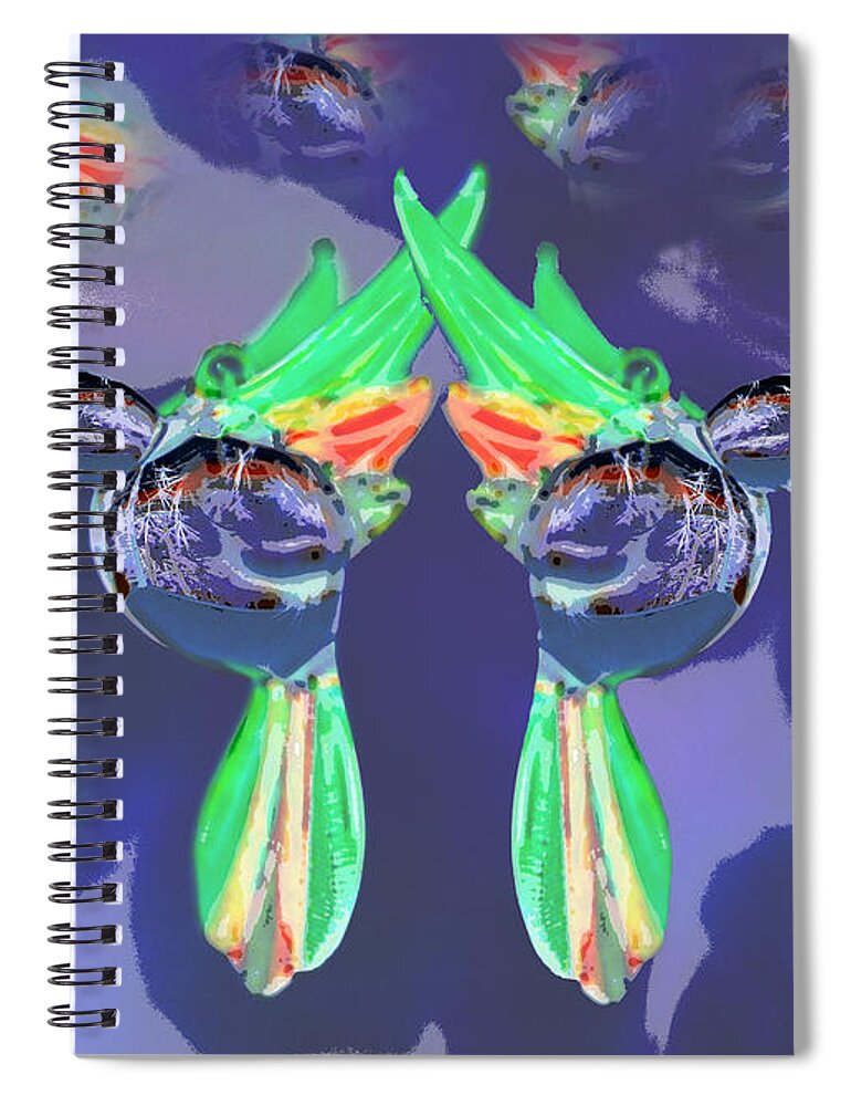 Linda Brody Spiral Notebook featuring the digital art Glass Bird Mirror Image Invert by Linda Brody