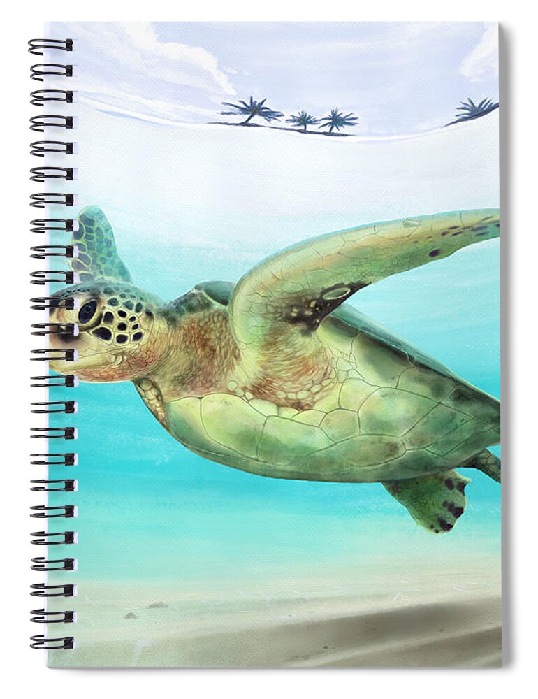 Sea Turtle Spiral Notebook featuring the digital art Gliding The Coastline by Kevin Putman