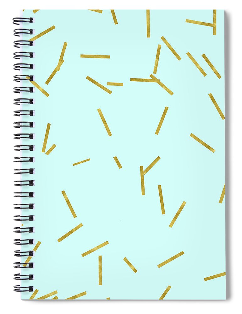 Stix Spiral Notebook featuring the digital art Glitter confetti on aqua gold pick up sticks pattern by Tina Lavoie