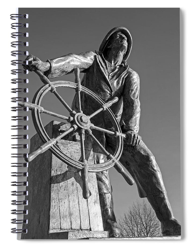 Gloucester Spiral Notebook featuring the photograph Gloucester Fisherman's Memorial Statue Black and White by Toby McGuire