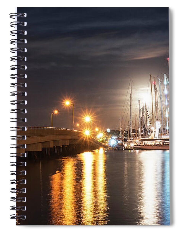 Goat Spiral Notebook featuring the photograph Goat Island Bridge Full Moon Newport RI by Toby McGuire