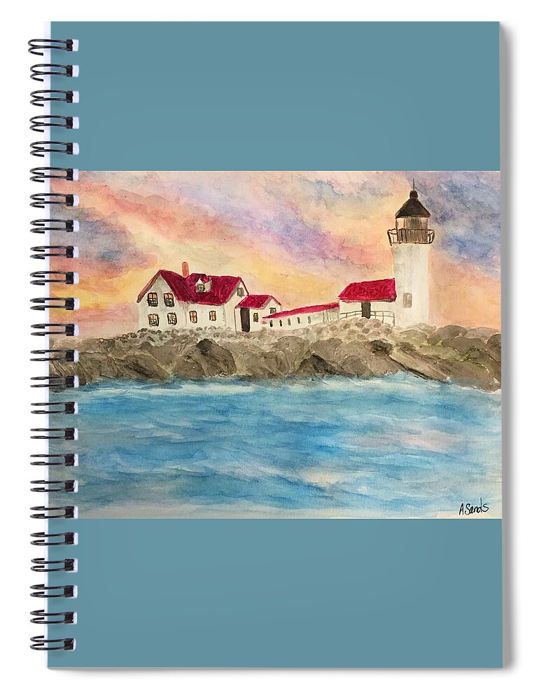 Lighthouse Spiral Notebook featuring the painting Goat Island Lighthouse in Maine by Anne Sands