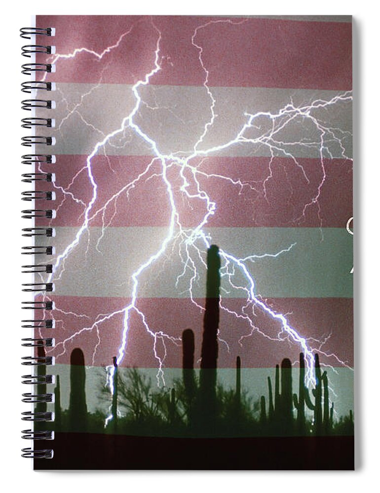 God Spiral Notebook featuring the photograph God Bless America Red White Blue Lightning Storm by James BO Insogna