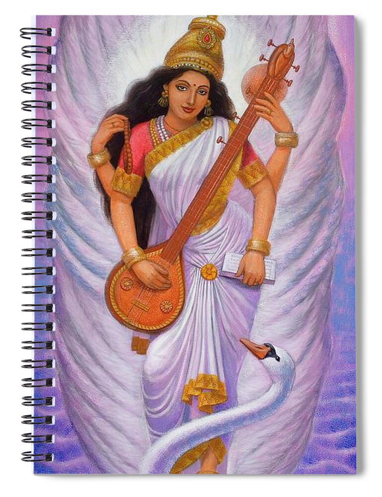 Saraswati Spiral Notebook featuring the painting Goddess Saraswati by Sue Halstenberg