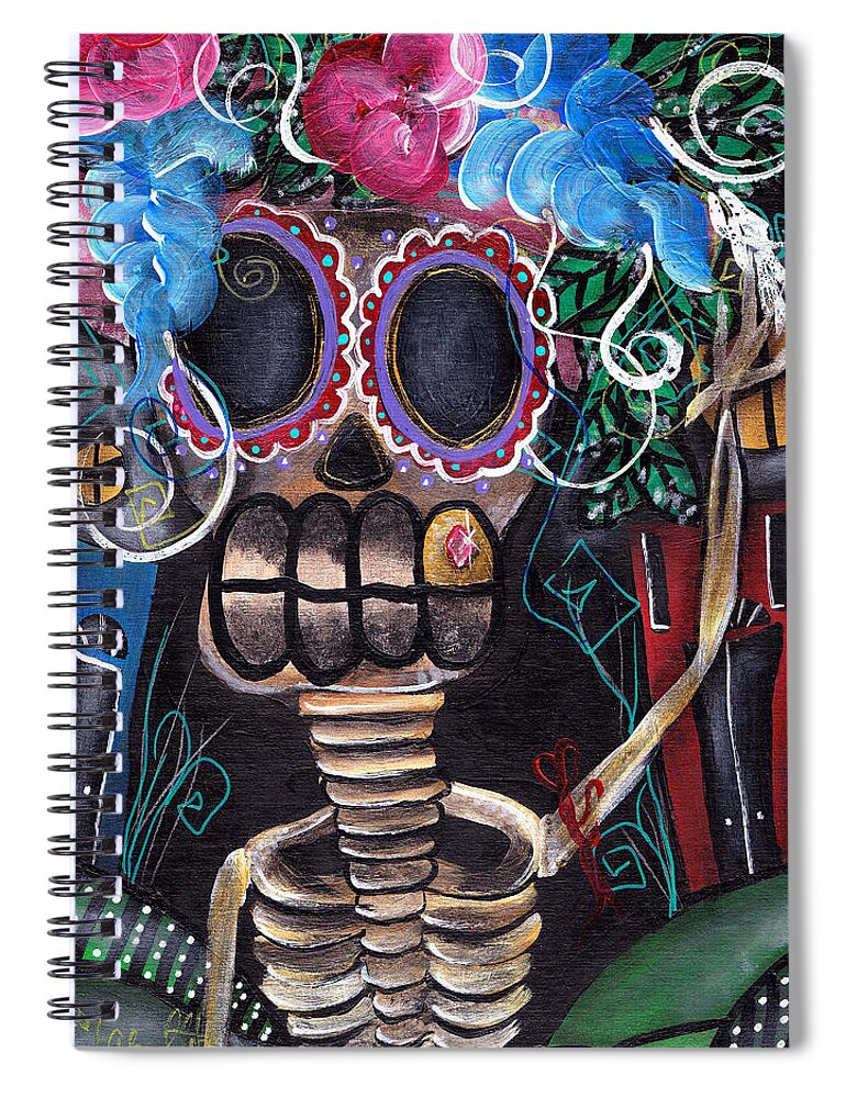 Day Of The Dead Spiral Notebook featuring the painting Going Out by Abril Andrade