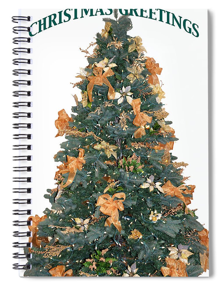 Christmas Spiral Notebook featuring the photograph Gold Bow Xmas Card by Ginny Barklow