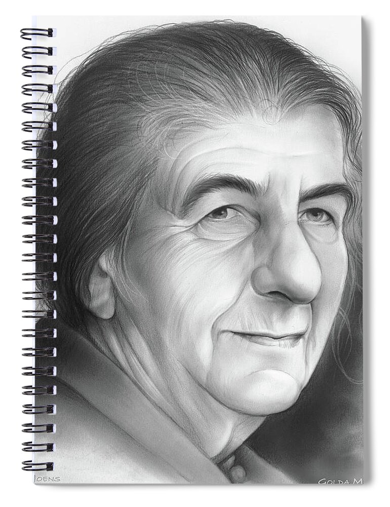 Golda Meir Spiral Notebook featuring the drawing Golda Meir by Greg Joens