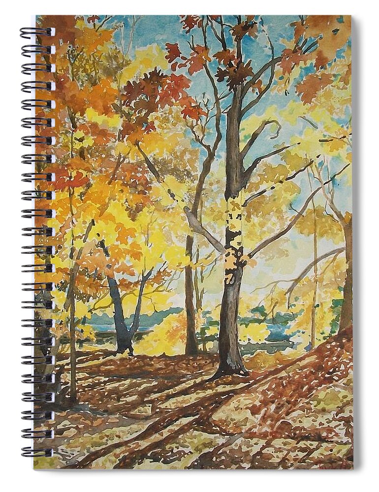 Fall Spiral Notebook featuring the painting Golden Autumn Leaves by Judith Young